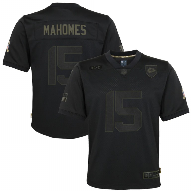 NFL Kansas City Chiefs #15 Patrick Mahomes Nike Youth 2020 Salute to Service Game  Black jerseys